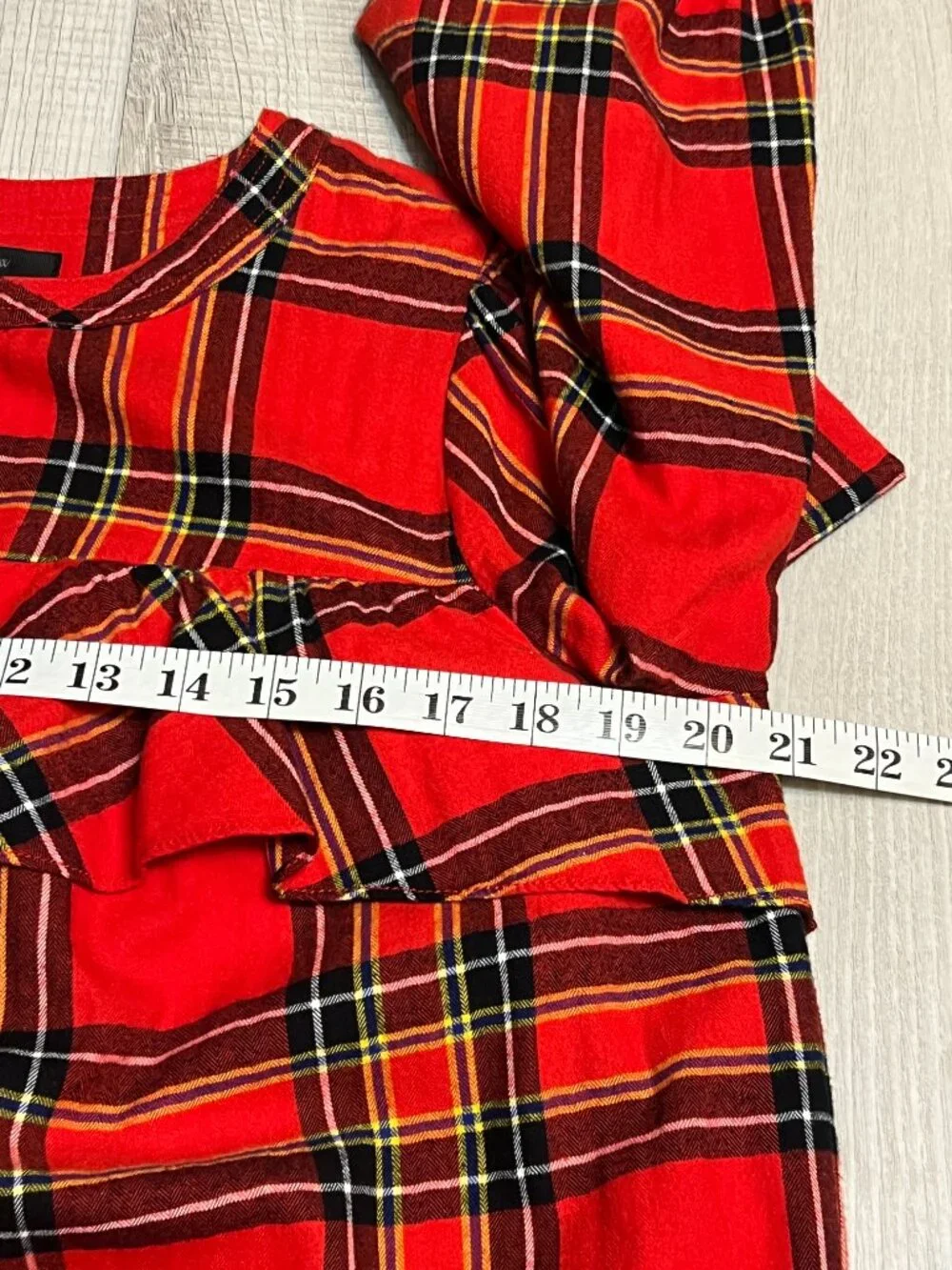 J.Crew Women's Blouse S Red Plaid Tartan Ruffle Neck Long Sleeve Cotton Holiday